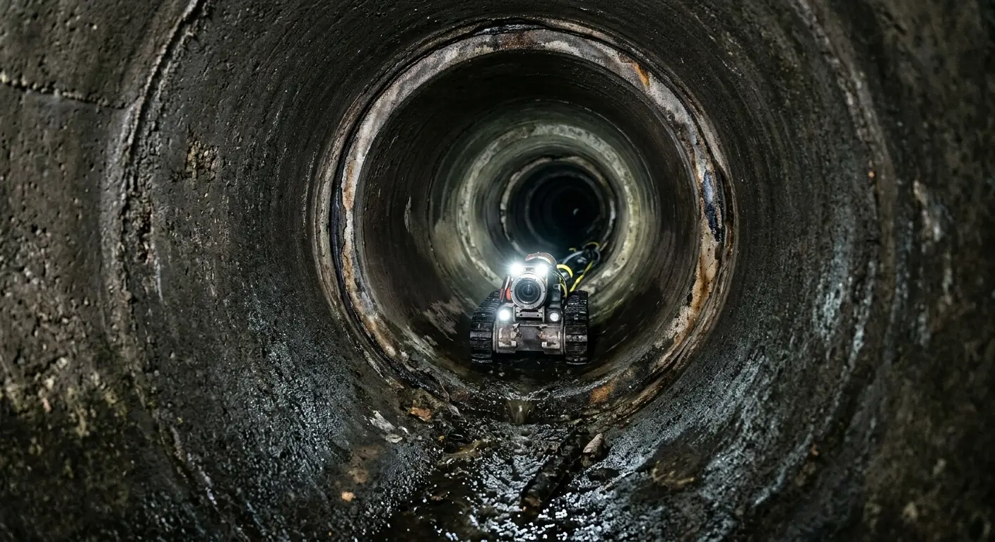 Robotic sewer camera inspecting pipe interior for Drain Snake Service in Kennett